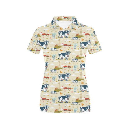 Cow Farm Design Print Women's Polo Shirt