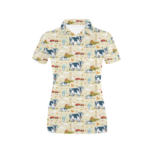 Cow Farm Design Print Women's Polo Shirt