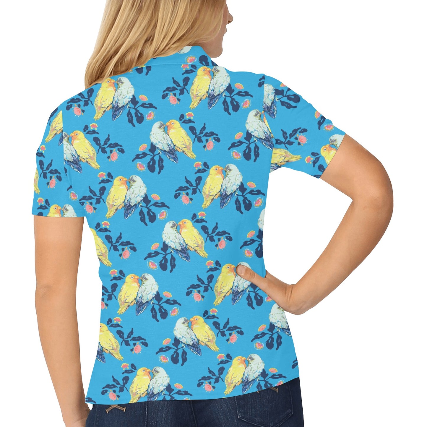 Lovebird Pattern Print Design 03 Women's Polo Shirt
