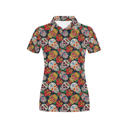 Sugar Skull Print Design LKS306 Women's Polo Shirt