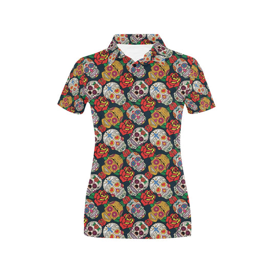 Sugar Skull Print Design LKS306 Women's Polo Shirt