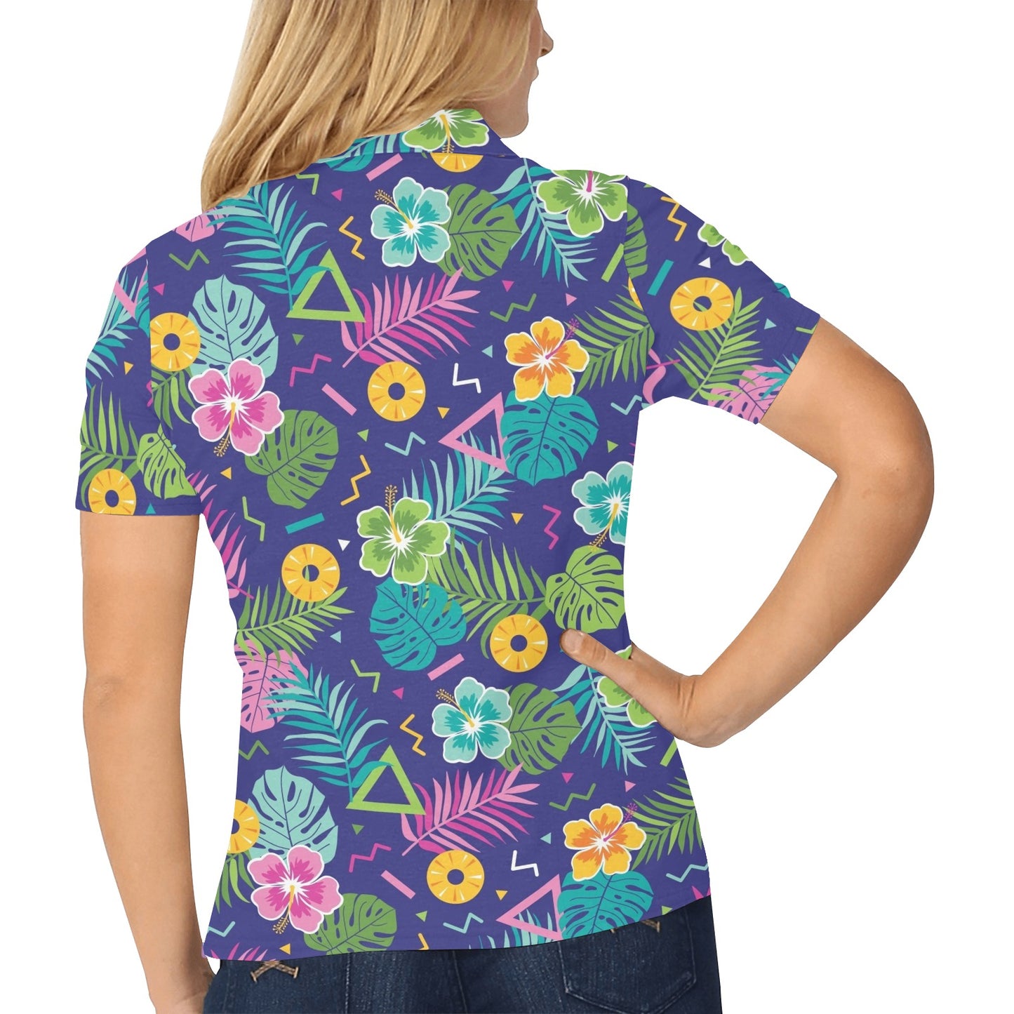 Hawaiian Themed Pattern Print Design H014 Women's Polo Shirt