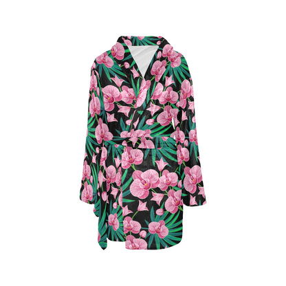 Orchid Pink Pattern Print Design OR06 Women's Fleece Robe
