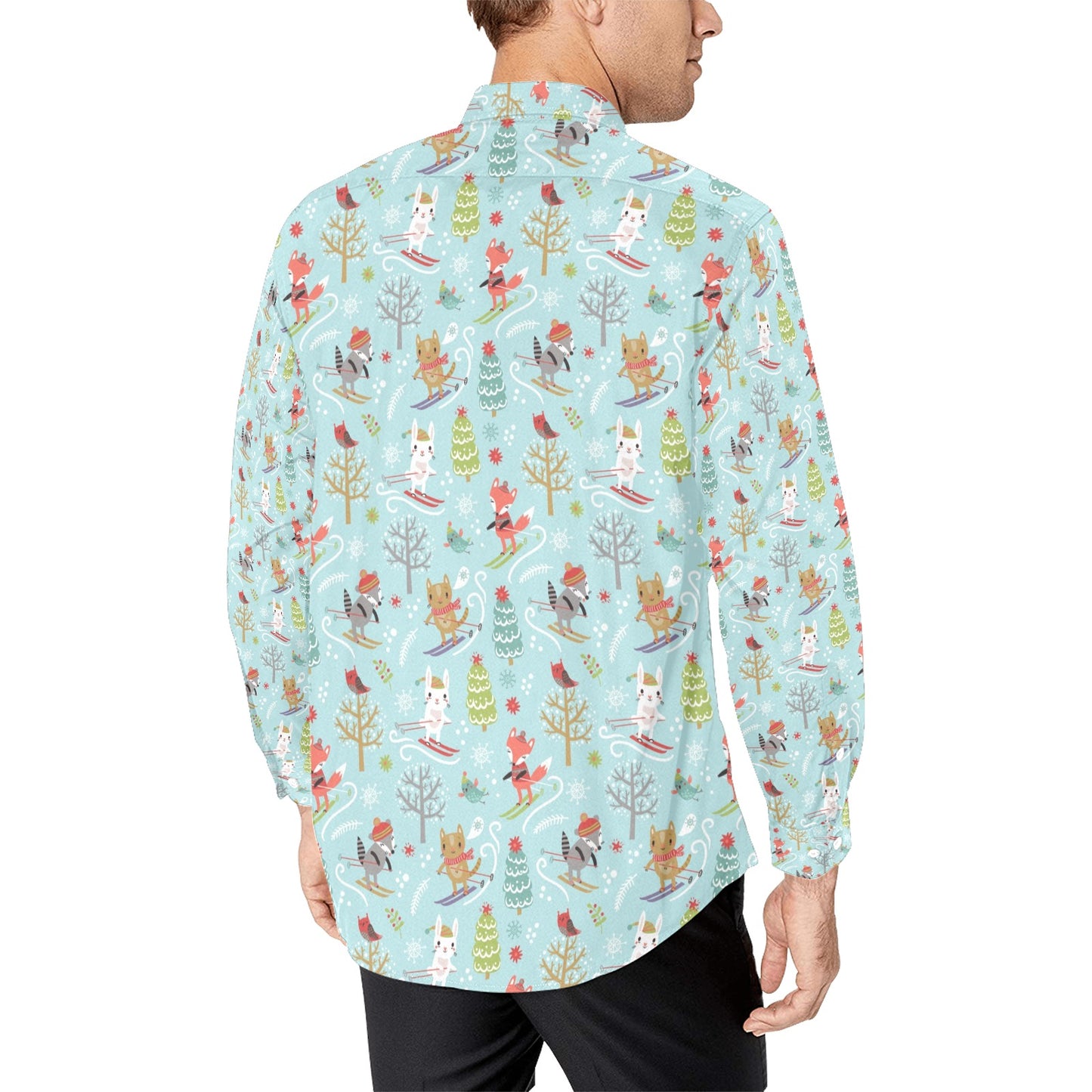 Ski Fox Cute Print Design LKS303 Men's Long Sleeve Dress Shirt