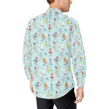 Ski Fox Cute Print Design LKS303 Men's Long Sleeve Dress Shirt