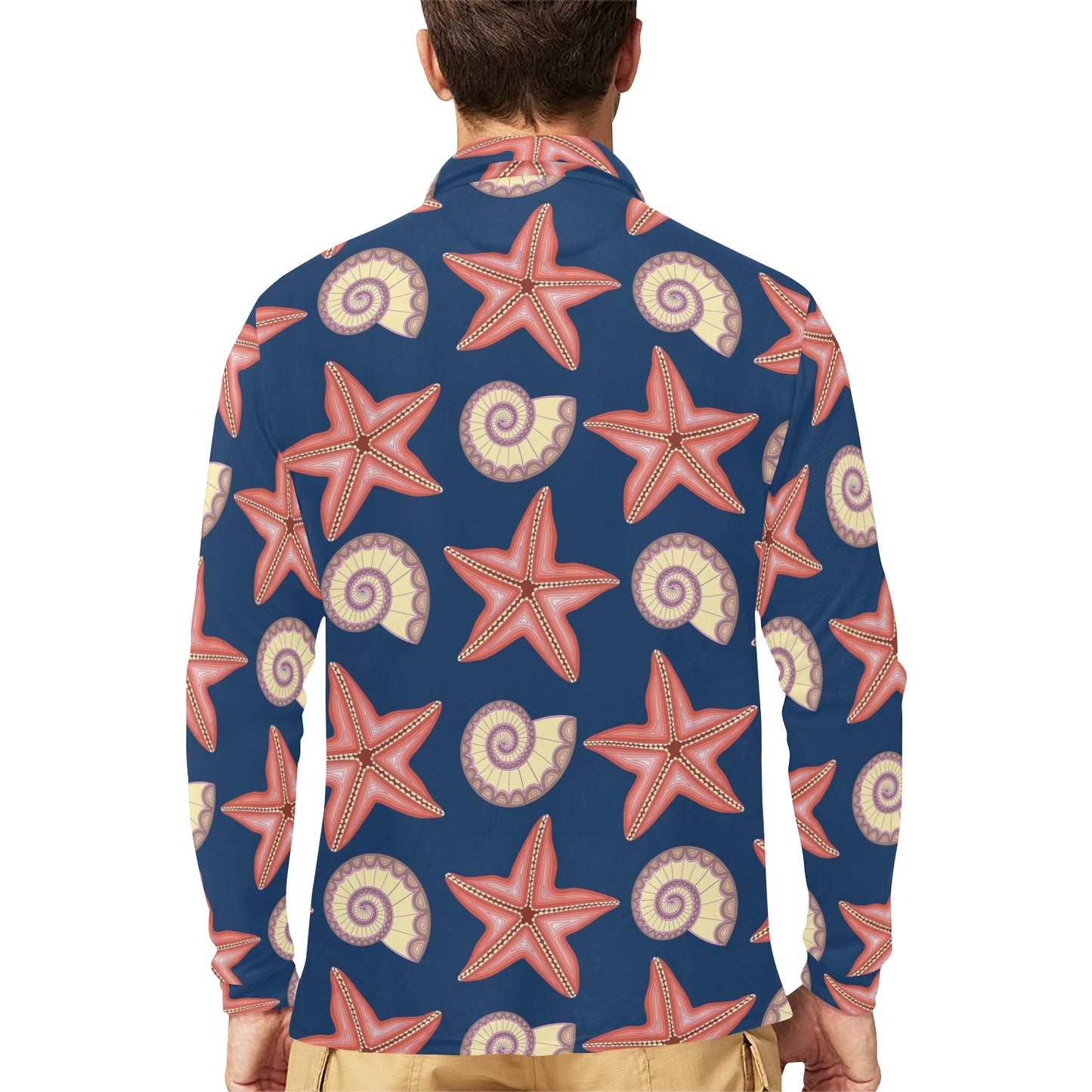 Starfish Pattern Print Design 03 Long Sleeve Polo Shirt For Men's