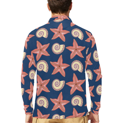 Starfish Pattern Print Design 03 Long Sleeve Polo Shirt For Men's