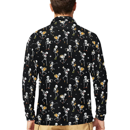 Skeleton Dance Print Long Sleeve Polo Shirt For Men's