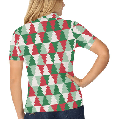 Christmas Tree Pattern Print Design 01 Women's Polo Shirt