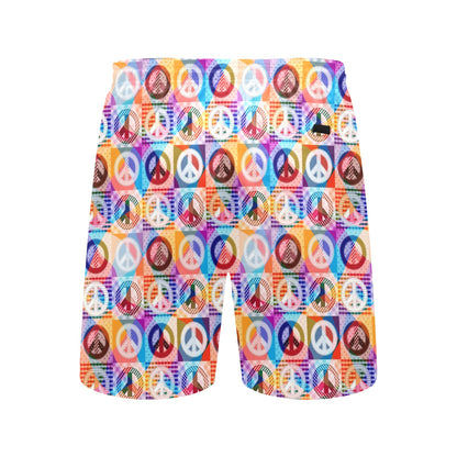 Peace Sign Patchwork Design Print Men's Swim Trunks Beach Shorts