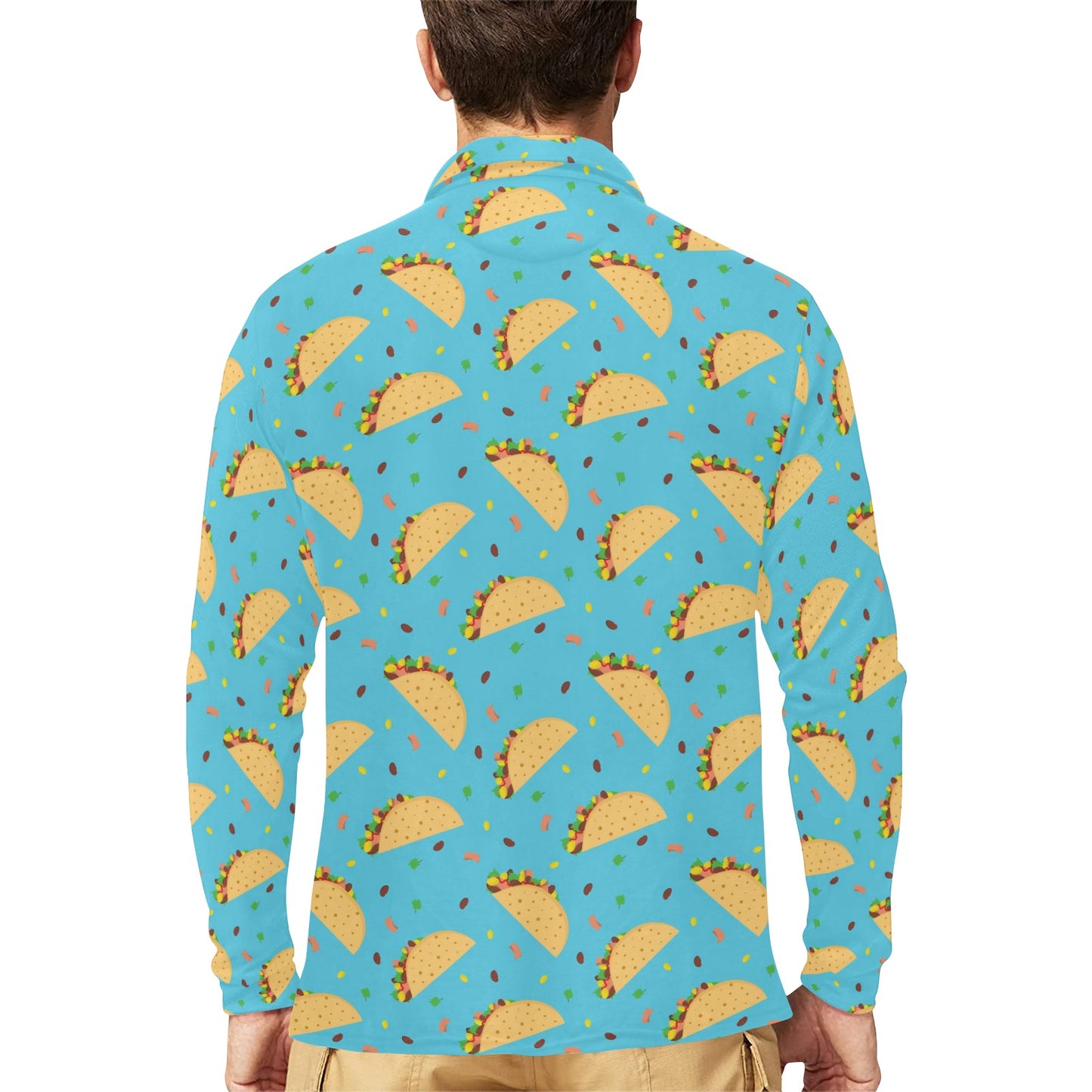 Taco Print Design LKS303 Long Sleeve Polo Shirt For Men's