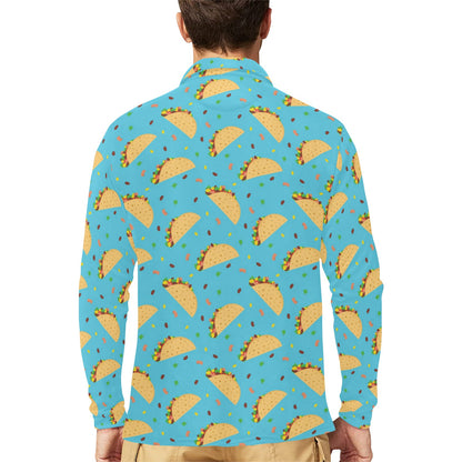 Taco Print Design LKS303 Long Sleeve Polo Shirt For Men's