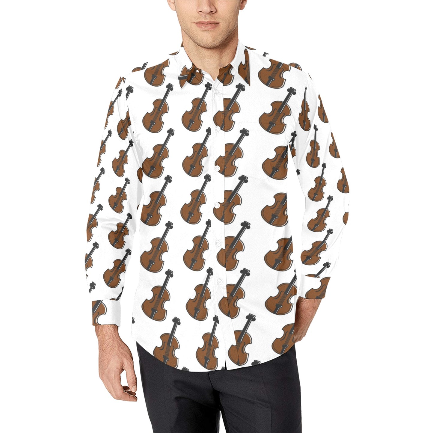 Violin Print Design LKS405 Men's Long Sleeve Dress Shirt