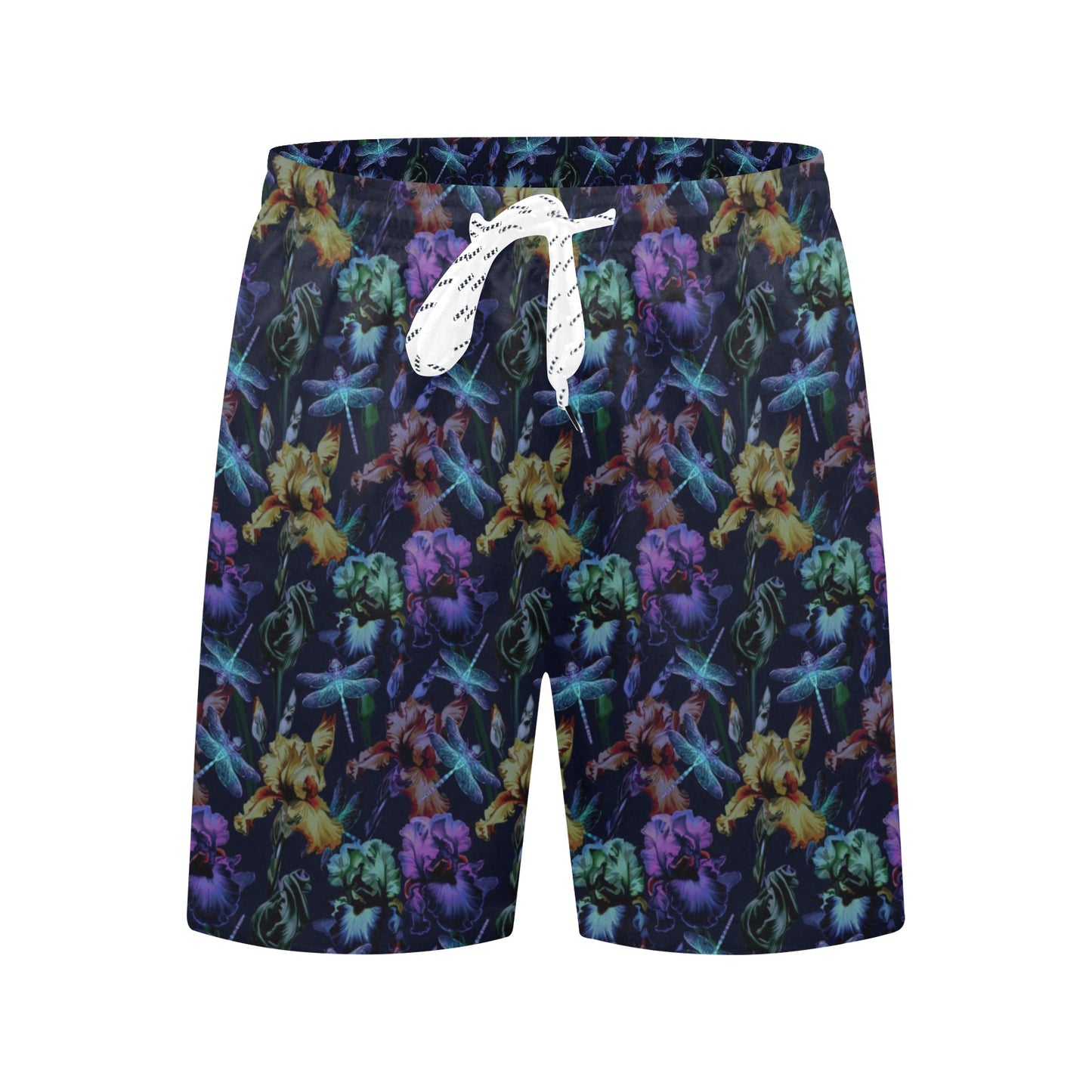 Dragonfly With Floral Print Pattern Men's Swim Trunks Beach Shorts
