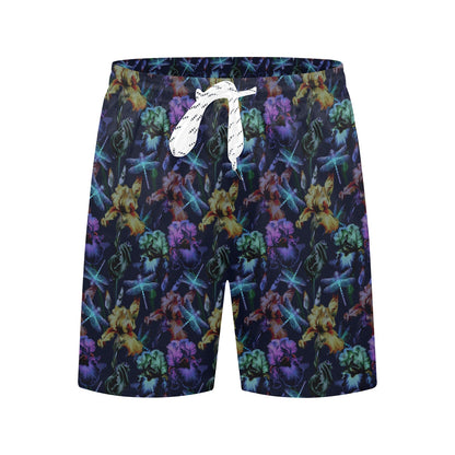 Dragonfly With Floral Print Pattern Men's Swim Trunks Beach Shorts