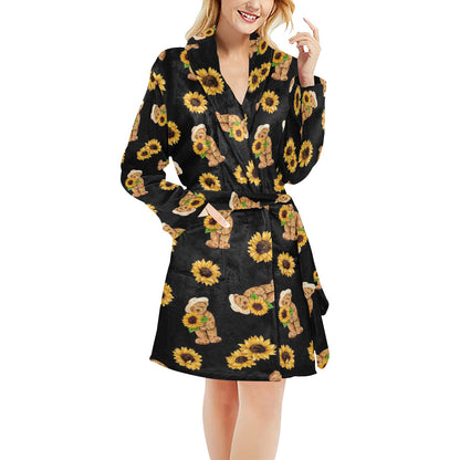 Sunflower Pattern Print Design SF016 Women's Fleece Robe