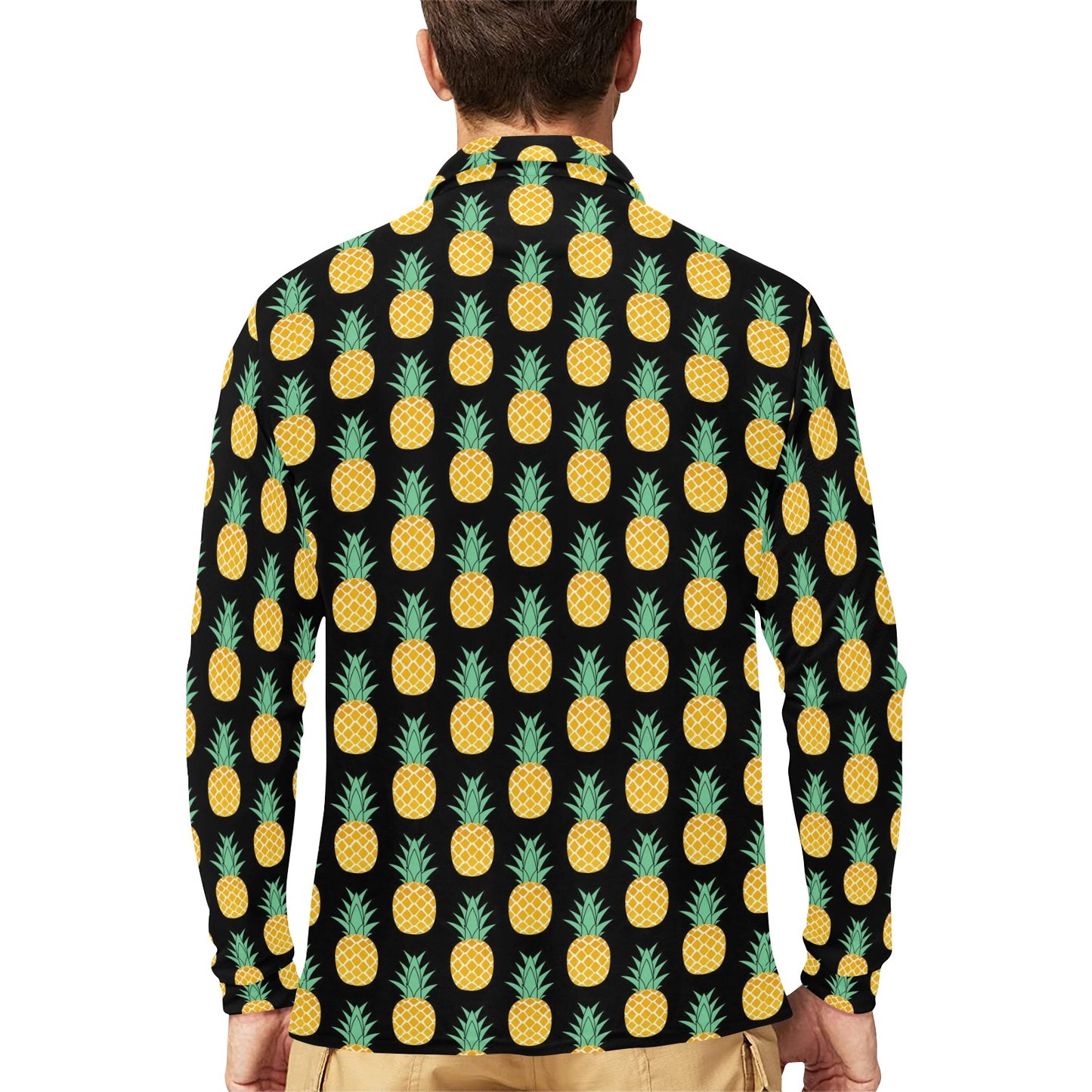 Pineapple Pattern Print Design A03 Long Sleeve Polo Shirt For Men's