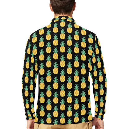Pineapple Pattern Print Design A03 Long Sleeve Polo Shirt For Men's