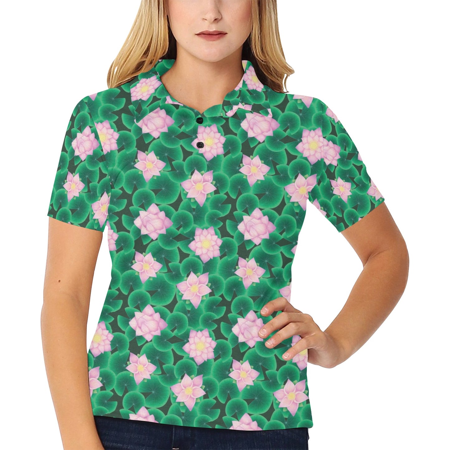 Water Lily Print Design LKS303 Women's Polo Shirt