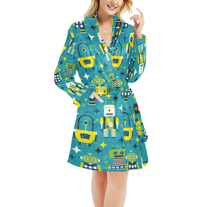Robot Pattern Print Design A02 Women's Fleece Robe