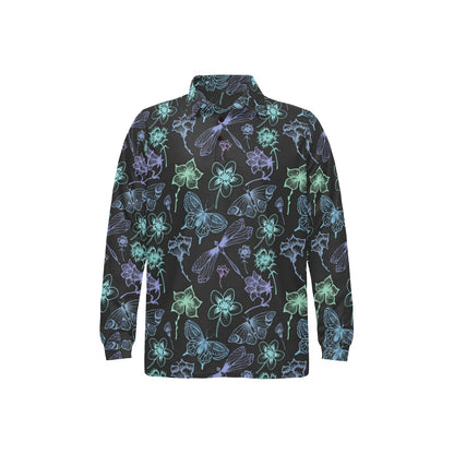 Butterfly Dragonfly Long Sleeve Polo Shirt For Men's