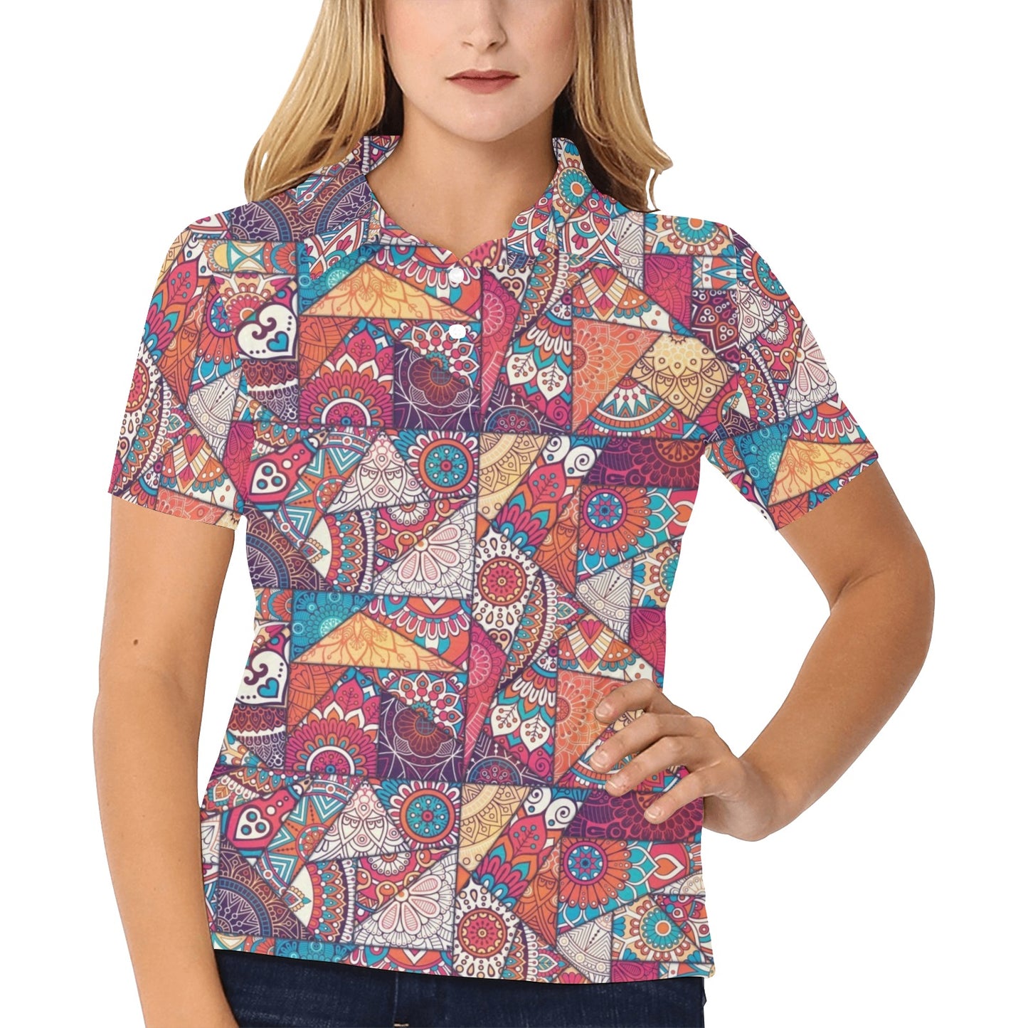 Patchwork Print Design LKS401 Women's Polo Shirt