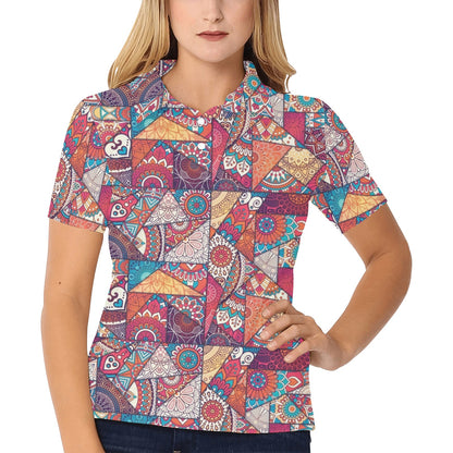 Patchwork Print Design LKS401 Women's Polo Shirt