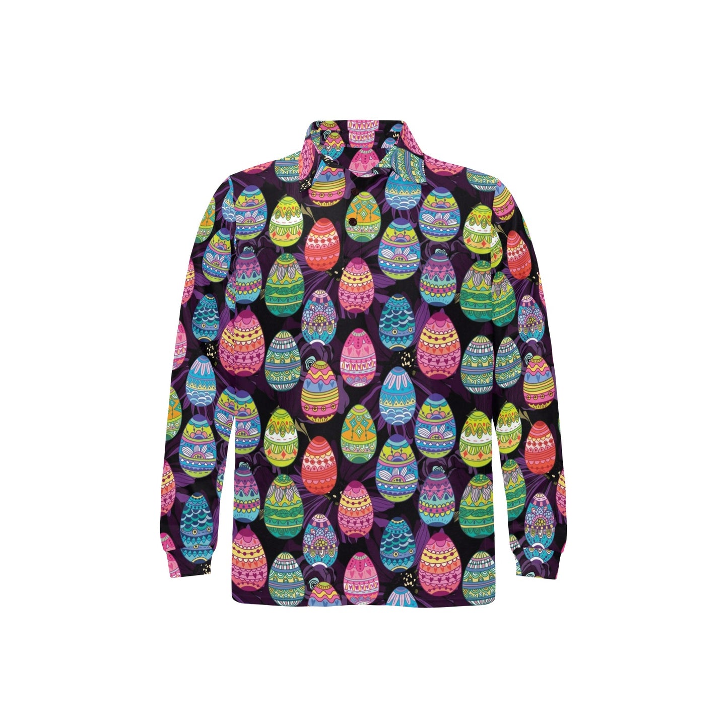 Easter Eggs Pattern Print Design RB08 Long Sleeve Polo Shirt For Men's