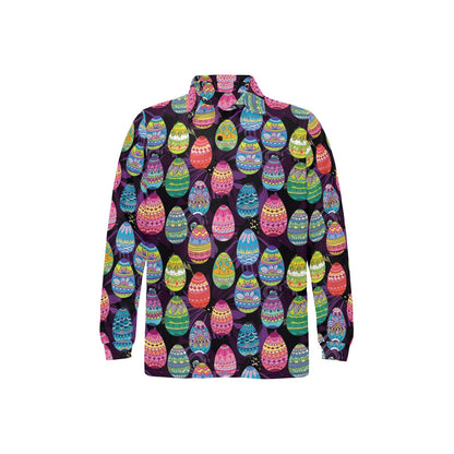 Easter Eggs Pattern Print Design RB08 Long Sleeve Polo Shirt For Men's
