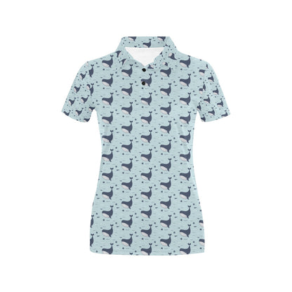 Whale Cute Design Themed Print Women's Polo Shirt