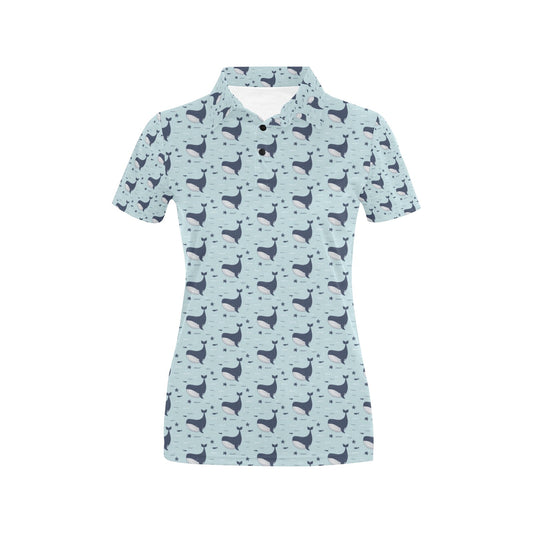 Whale Cute Design Themed Print Women's Polo Shirt