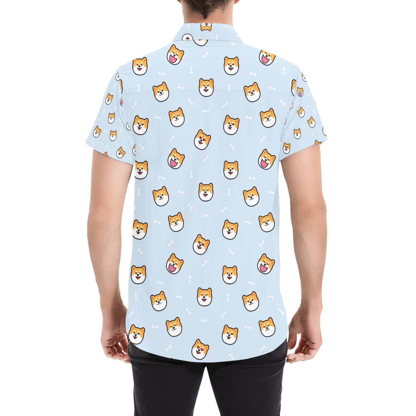 Shiba Inu Print Design LKS3012 Men Short Sleeve Button Up Shirt