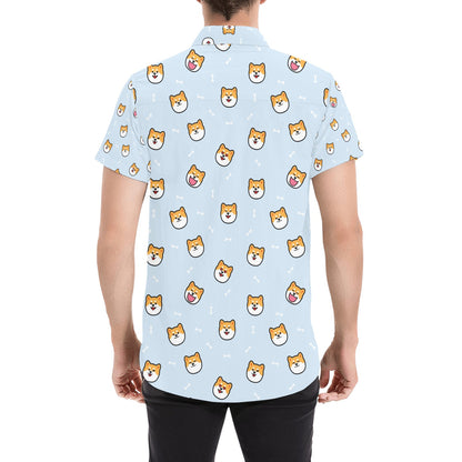 Shiba Inu Print Design LKS3012 Men Short Sleeve Button Up Shirt