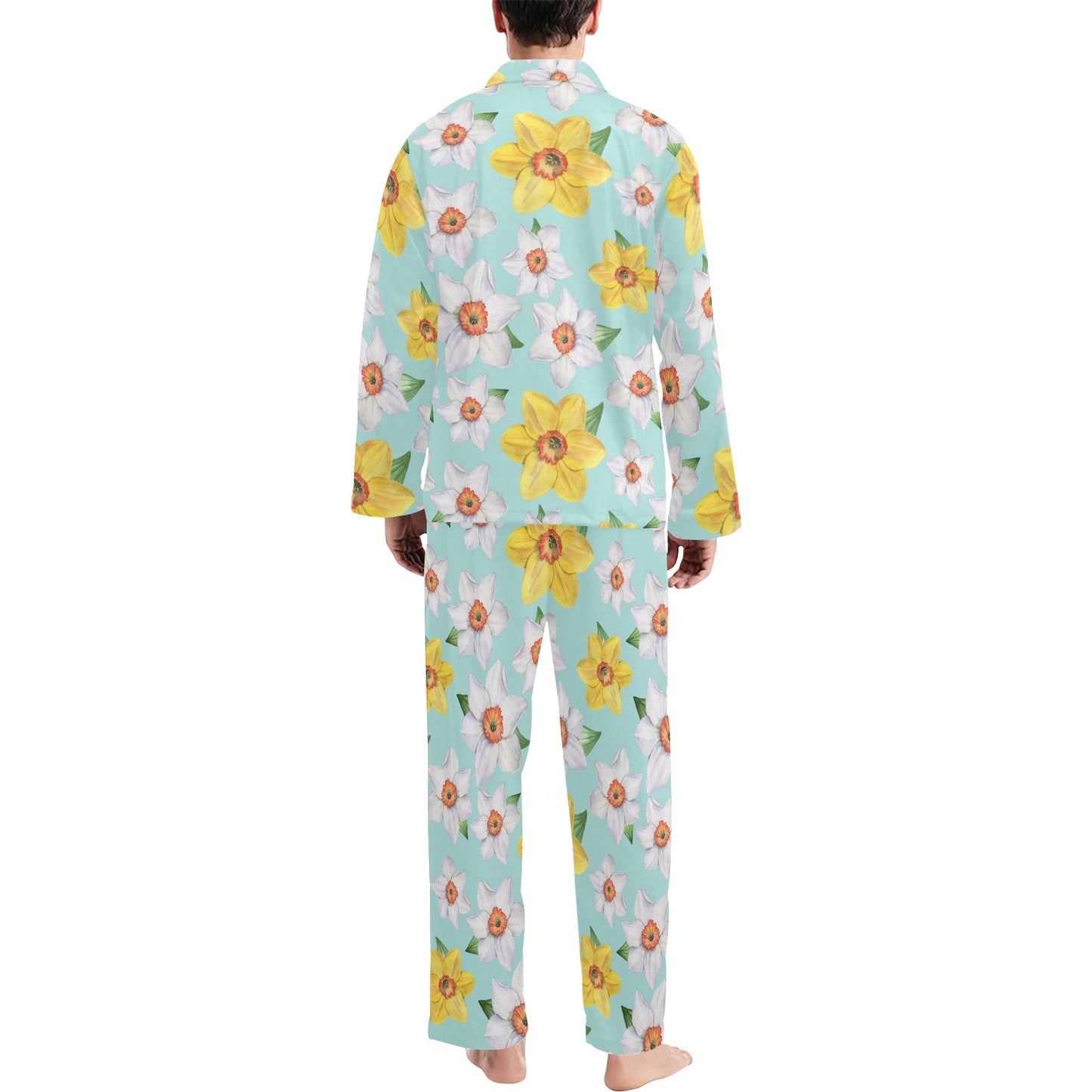 Daffodils Pattern Print Design DF07 Men's Long Pajama Set