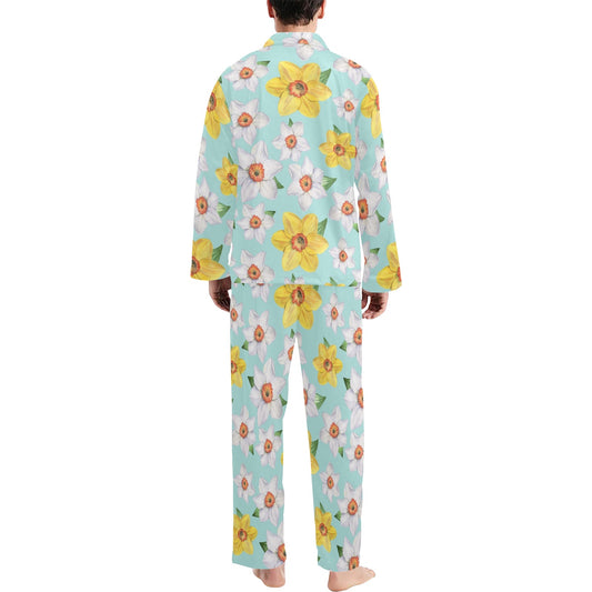 Daffodils Pattern Print Design DF07 Men's Long Pajama Set
