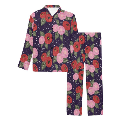 Camellia Pattern Print Design CM02 Men's Long Pajama Set