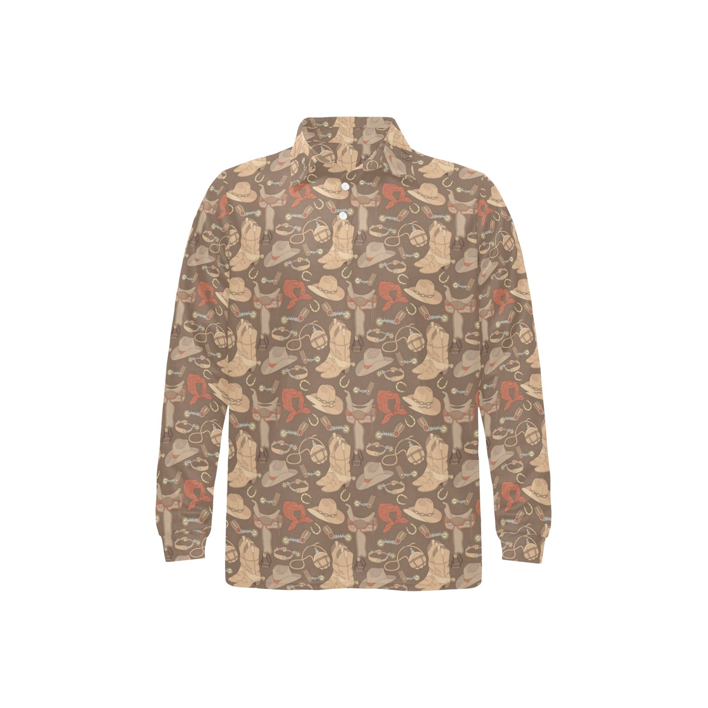 Cowboy Pattern Print Design 02 Long Sleeve Polo Shirt For Men's