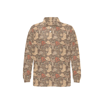Cowboy Pattern Print Design 02 Long Sleeve Polo Shirt For Men's