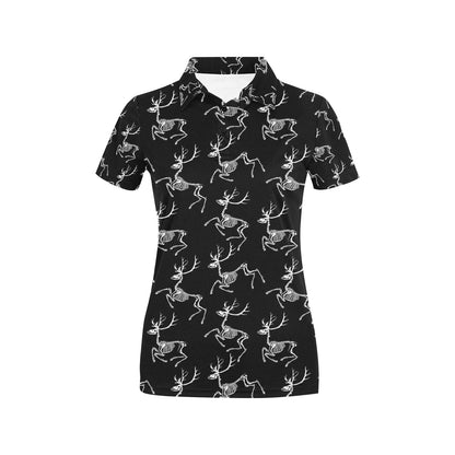 Deer Skeleton Print Pattern Women's Polo Shirt