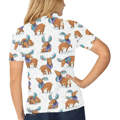 Moose Cute Pattern Print Design 01 Women's Polo Shirt