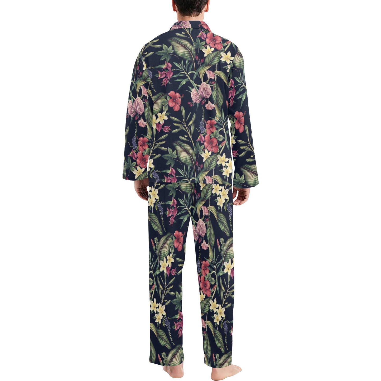 Tropical Flower Pattern Men's Long Pajama Set