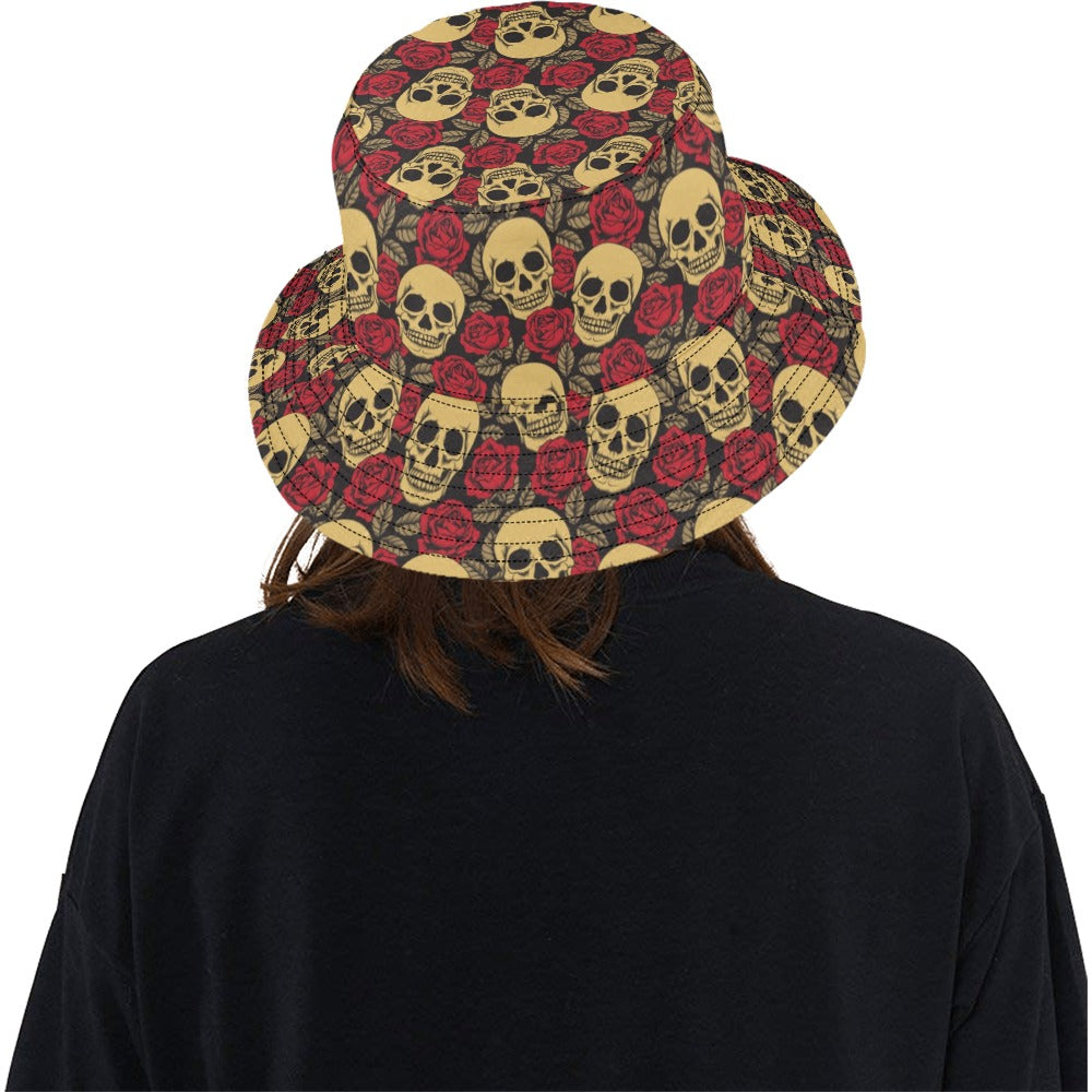 Skull And Roses Print Design LKS302 Unisex Bucket Hat