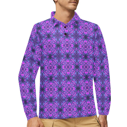 kaleidoscope Pattern Print Design Long Sleeve Polo Shirt For Men's