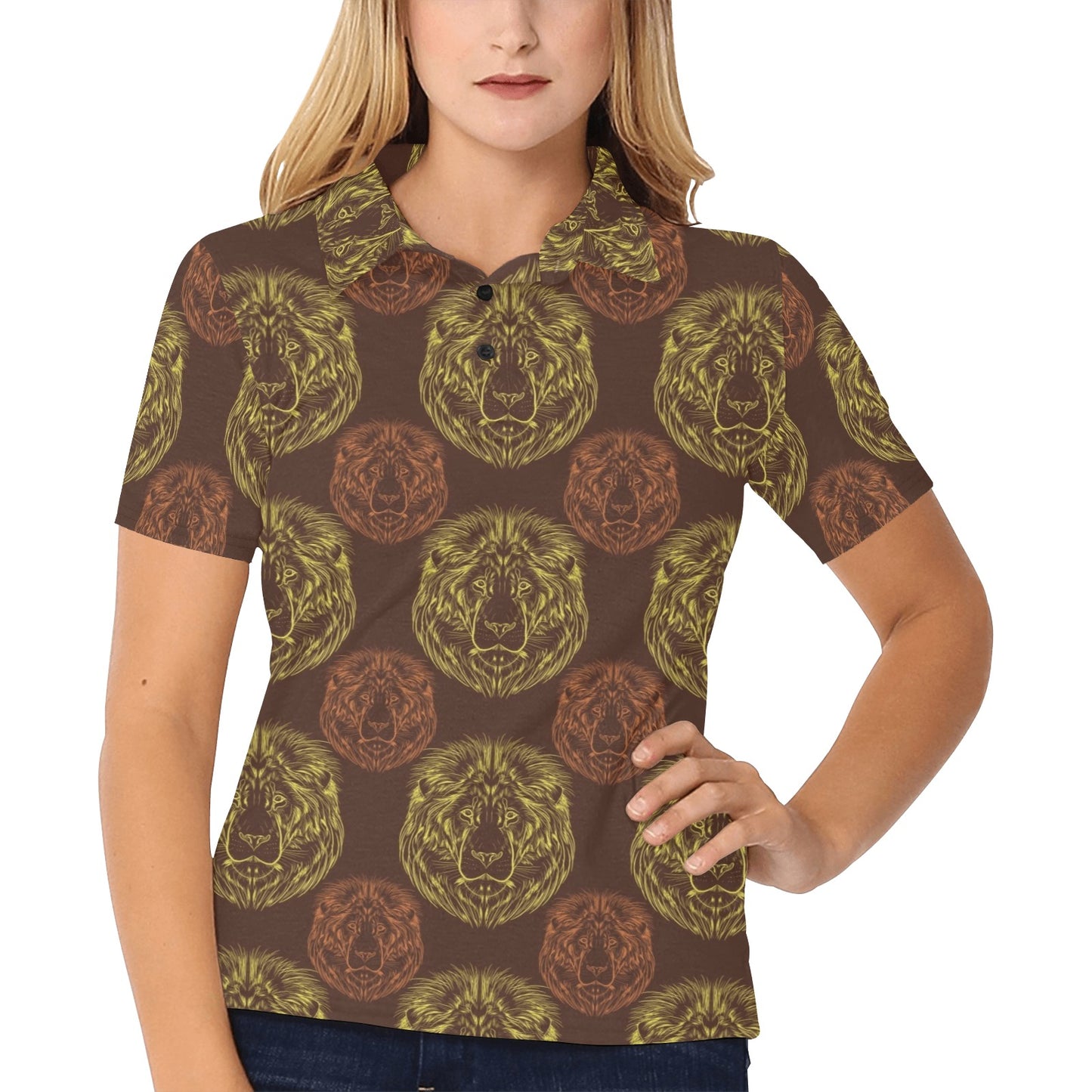 Lion Pattern Print Design 04 Women's Polo Shirt