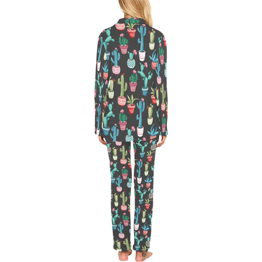 Cactus Pattern Print Design 02 Women's Long Pajama Set