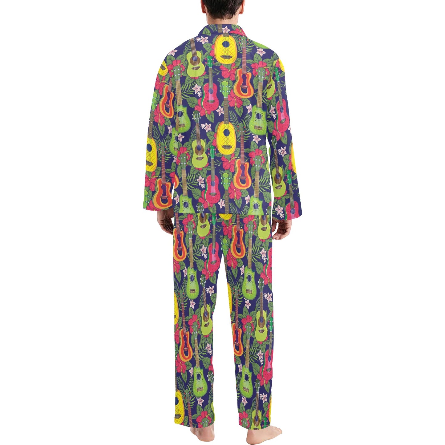 Ukulele Tropical Pattern Print Design 03 Men's Long Pajama Set