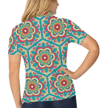 Mandala Pattern Print Design 03 Women's Polo Shirt