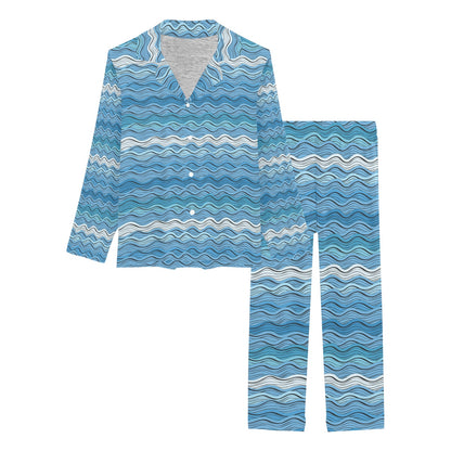 Wave Print Design LKS301 Women's Long Pajama Set