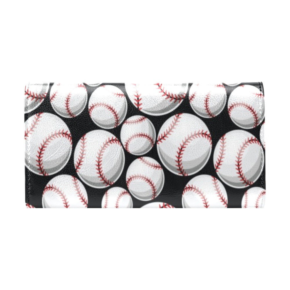 Baseball Black Background Women's Trifold Wallet