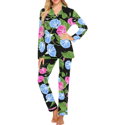 Morning Glory Pattern Print Design MG04 Women's Long Pajama Set